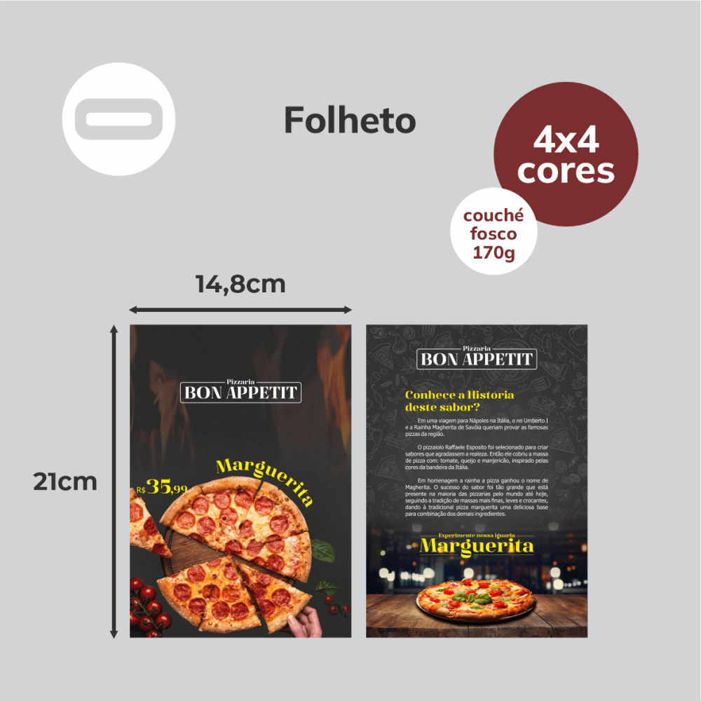 Folheto 14 8x21 cm Papel Couché Fosco 170g m² 4x4 Sem Revestimento